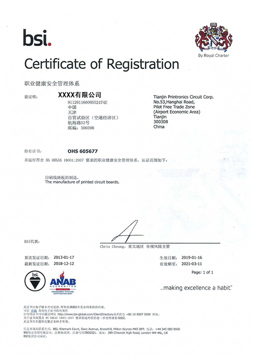 ISO45001职业健康安全管理体系-BSI认证证书样本